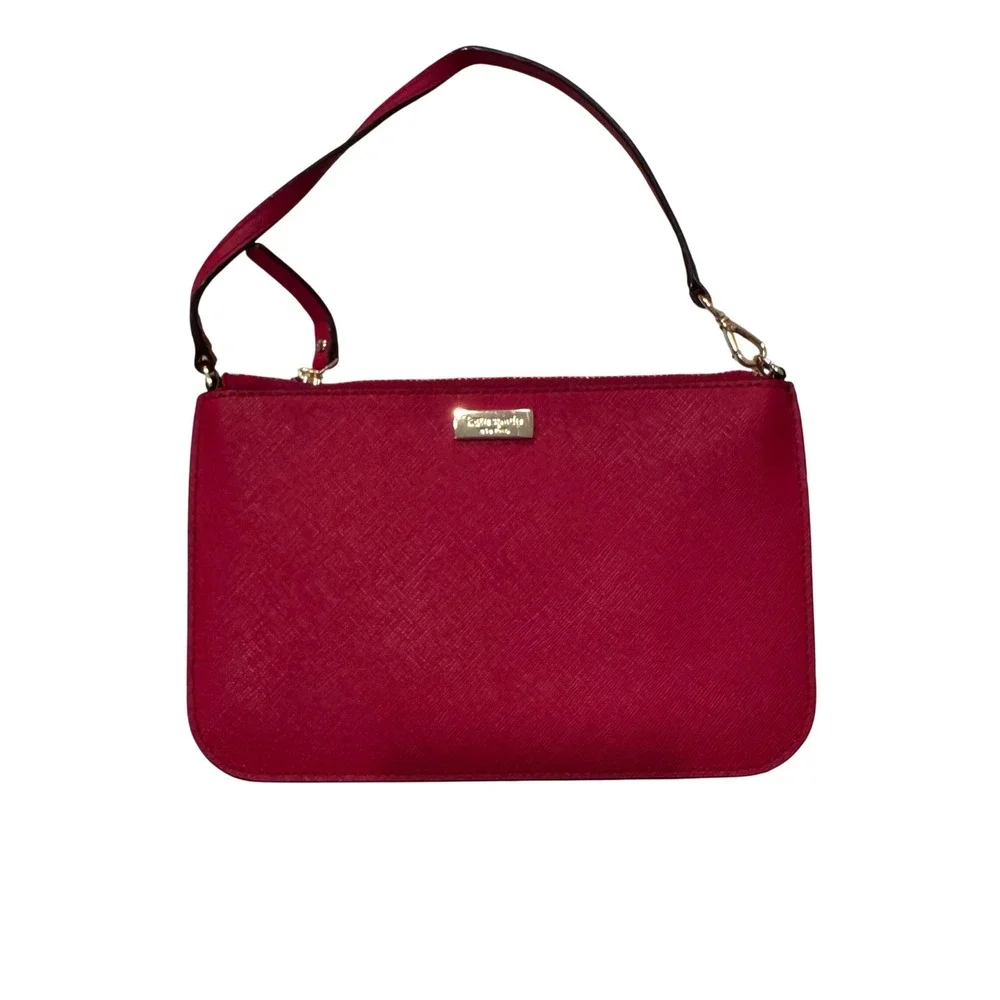 Kate Spade‎ New York Saffiano Leather Wristlet Clutch Red Gold Hardware8x5 EUC